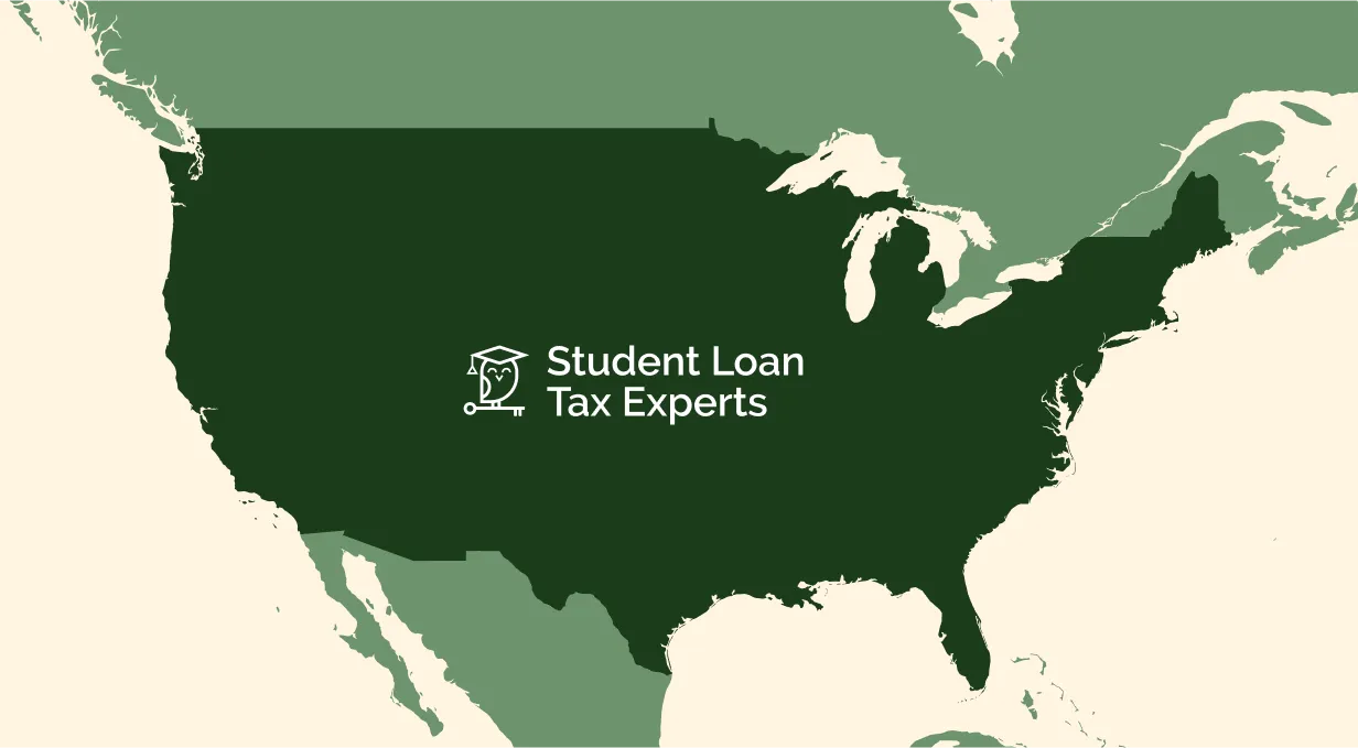 Map of the USA with Student Loan Tax Experts logo